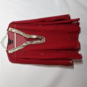 Venezia Crepe Sheer Burgundy Long Sleeve Top Gold Sequins 14/16